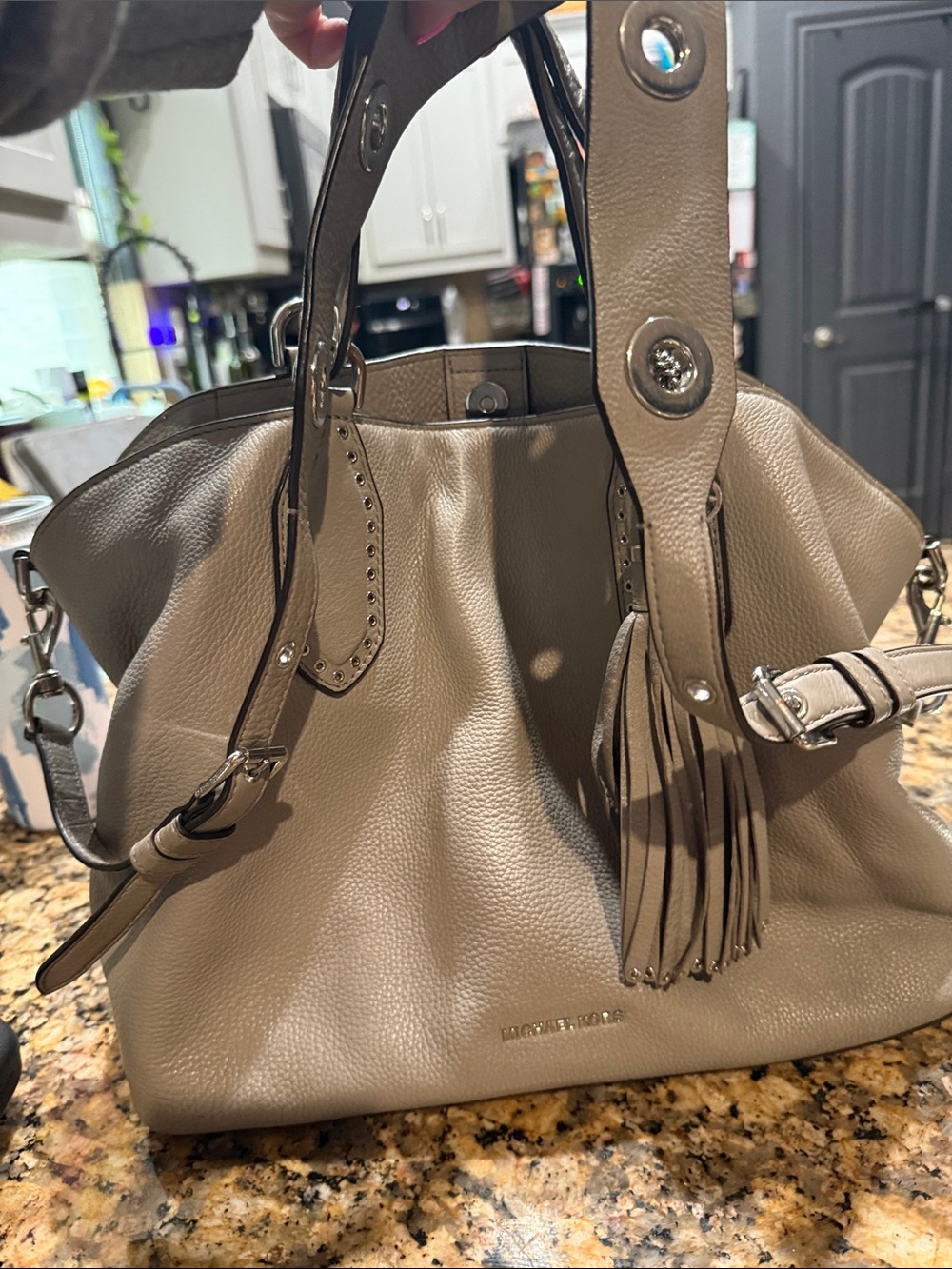 Michael Kors Gray Pebbled Leather Tassel Shoulder Bag
